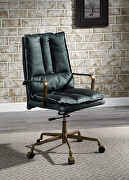 Dark green top grain leather padded seat & back office chair main photo