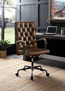 Brown leather top grain leather button tufted office chair main photo