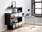 Raceloma (Black) Clear glass top and black high gloss finish base swivel writing desk
