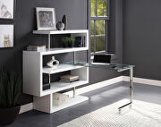 Raceloma (White) Clear glass top and white high gloss finish base swivel writing desk
