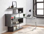 Raceloma (Gray) Clear glass top and gray high gloss finish base swivel writing desk
