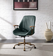 Dark green top grain leather executive pneumatic lift office chair main photo
