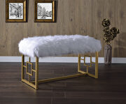 Bagley II White faux fur & gold bench