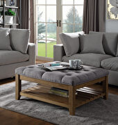 Aizen (Gray) Gray fabric button tufted cushion & weathered oak finish ottoman
