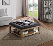 Aizen (Dark Gray) Dark gray fabric button tufted cushion & weathered oak finish ottoman