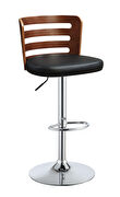 Camila V Walnut adjustable stool with black leather seat