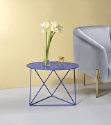 Blue finish geometric metal base accent table main photo