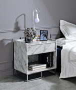 White printed faux marble & chrome finish accent table main photo