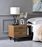 Brown oak for a warm wood tone and black metal legs accent table