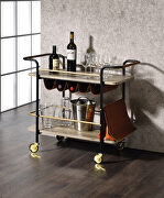 Natural 2 tier shelf and  black/gold finish base serving cart main photo