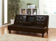 Dark brown leatherette sofa bed w/ cup holders main photo