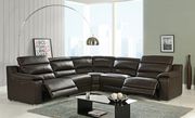 100% Italian leather reclining sectional in brown main photo