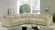 100% Italian leather reclining sectional in beige main photo