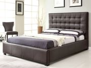 Modern brown leather king bed w/ storage main photo