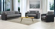 Gray / black storage sofa bed w/ wooden arms main photo