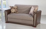 Gray-brown casual loveseat w/ bed and storage