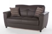 Brown leatherette storage loveseat / sofa bed main photo