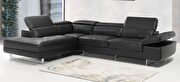 Barts LF (Black) Black leather left facing sectional w/ moving headrests