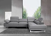 Dark gray leather right-facing sectional w/ moving headrests main photo