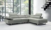 Light gray leather contemporary sectional w/ moving headrests