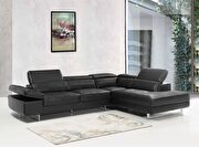Black leather right facing sectional w/ moving headrests