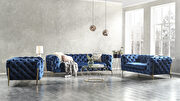 Blue fabric glam style sofa w/ gold legs main photo
