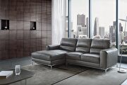 Modern top grain dark gray leather sectional sofa main photo