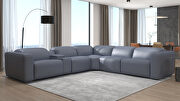 Slate blue full leather sectional w/ power recliners main photo