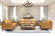 Saddle color leather casual style couch main photo