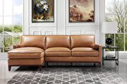 Saddle color leather sectional sofa in left facing shape main photo