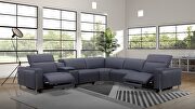 Hudson (Slate) Slate gray leather recliner sectional w/ power recliners