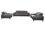 Slate gray leather sofa w/ adjustable headrests