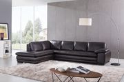 Left-facing brown leather low-profile contemporary sectional