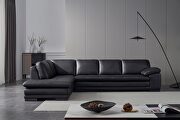 Left-facing black leather low-profile contemporary sectional main photo