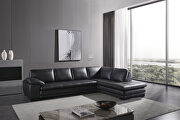 Right-facing black leather low-profile contemporary sectional main photo
