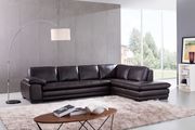 Right-facing brown leather low-profile modern sectional main photo