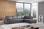Right-facing gray leather low-profile modern sectional