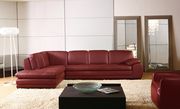 Left-facing red leather low-profile contemporary sectional main photo
