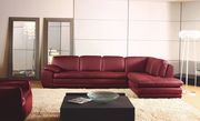 Right-facing red leather low-profile contemporary sectional
