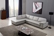Left-facing gray leather low-profile contemporary sectional