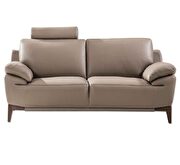 Modern taupe leather loveseat w/ adjustable arms