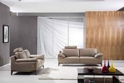 S93 (Taupe) Modern taupe leather sofa w/ adjustable arms