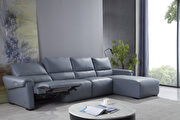 Electric recliner right-facing aqua blue gray leather sectional main photo