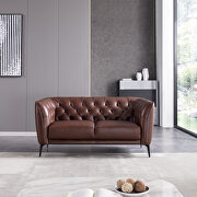 Brown leather tufted back loveseat