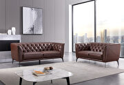 BH295 (Brown) Brown leather tufted back sofa