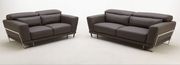 Modern gray 100% leather sofa w/ metal legs main photo