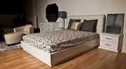 Leather headboard and laqured wood king bed main photo