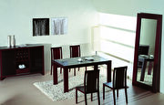 Oak veneer base / black glass dining table