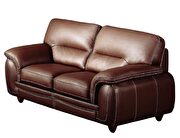 Brown casual style leather loveseat