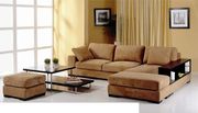Brown fabric sectional couch w/ built-in bookshelves main photo